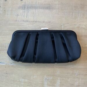 NINA Black Satin Pleated Clutch Evening Bag